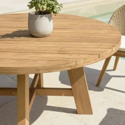 Table de jardin ronde D150 cm teck recyclé naturel MANY