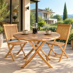 Table de jardin ronde en teck ø100 cm TANETE