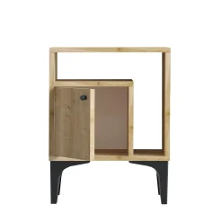Table de nuit avec rangement effet chêne - 1 porte 1 niche JENA