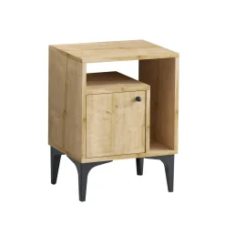 Table de nuit avec rangement effet chêne - 1 porte 1 niche JENA