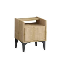 Table de nuit avec rangement effet chêne - pieds noirs JENA