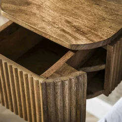 Table de nuit bois – 1 tiroir, motif baguette 32 cm DELHI