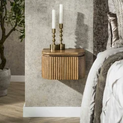 Table de nuit bois – 1 tiroir, motif baguette 32 cm DELHI
