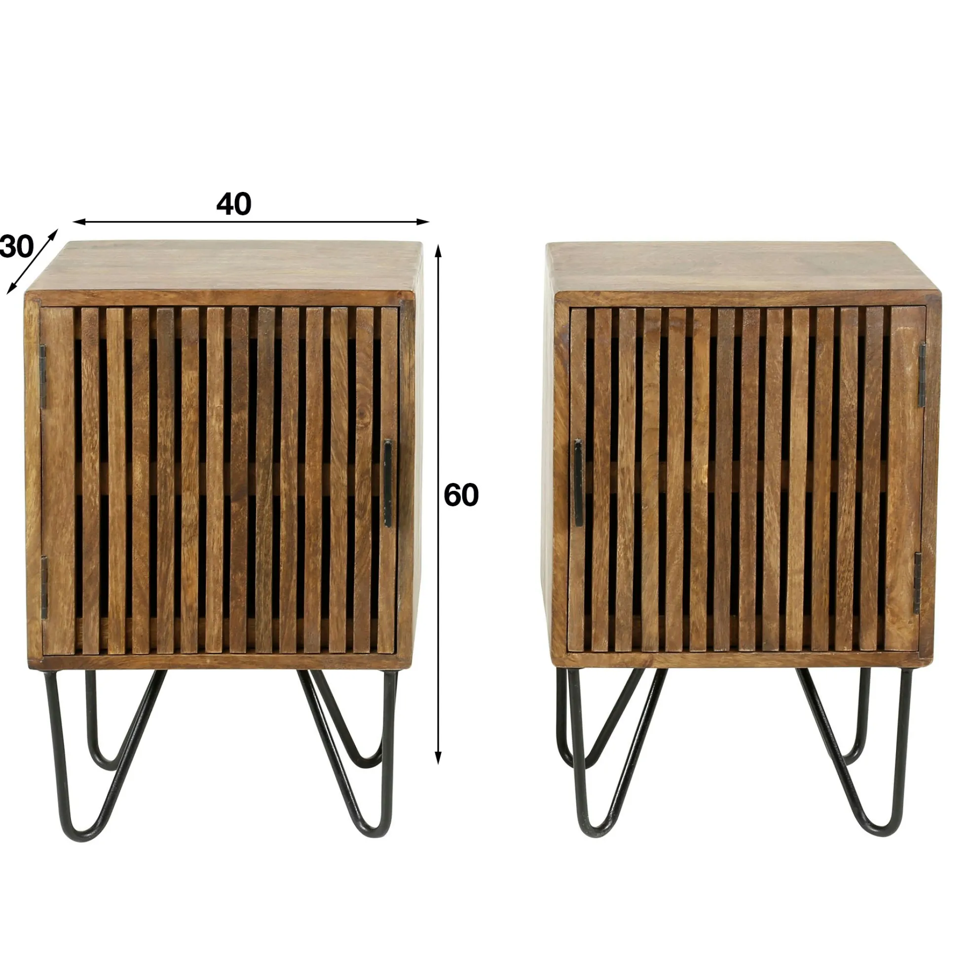 Table de nuit en bois de manguier strié (ensemble de 2) DELHI