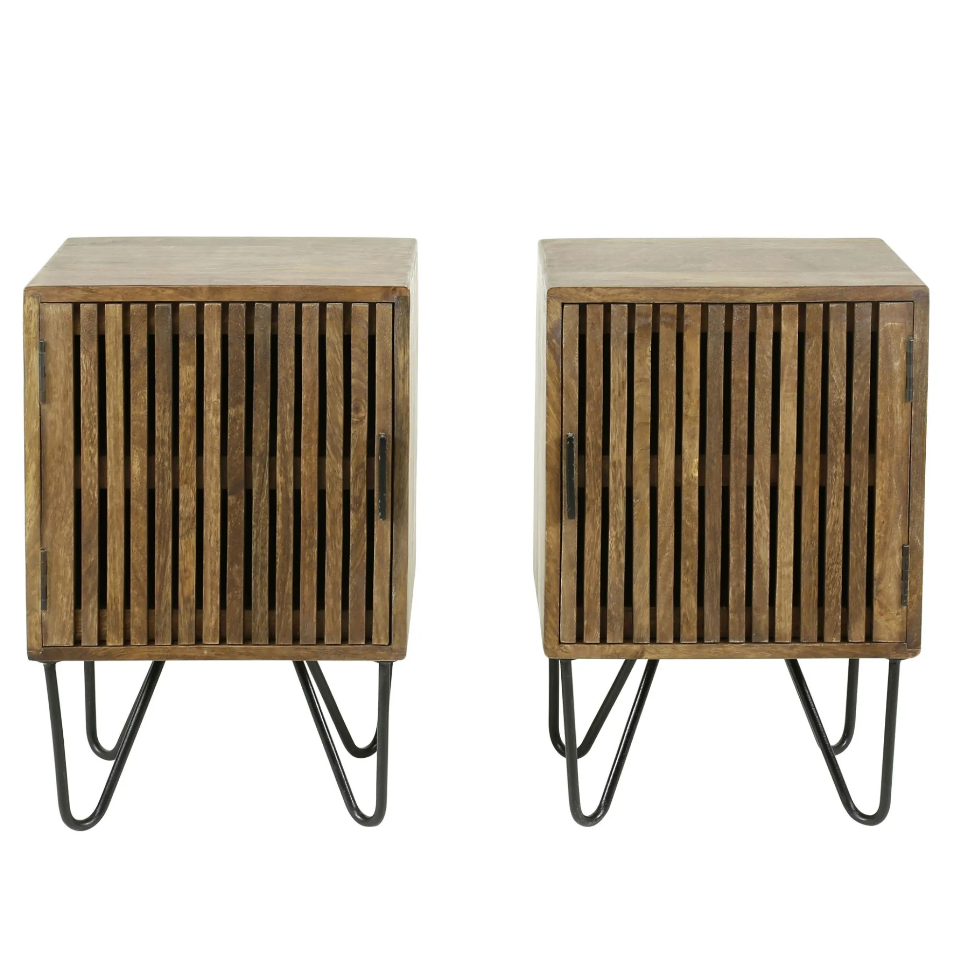 Table de nuit en bois de manguier strié (ensemble de 2) DELHI