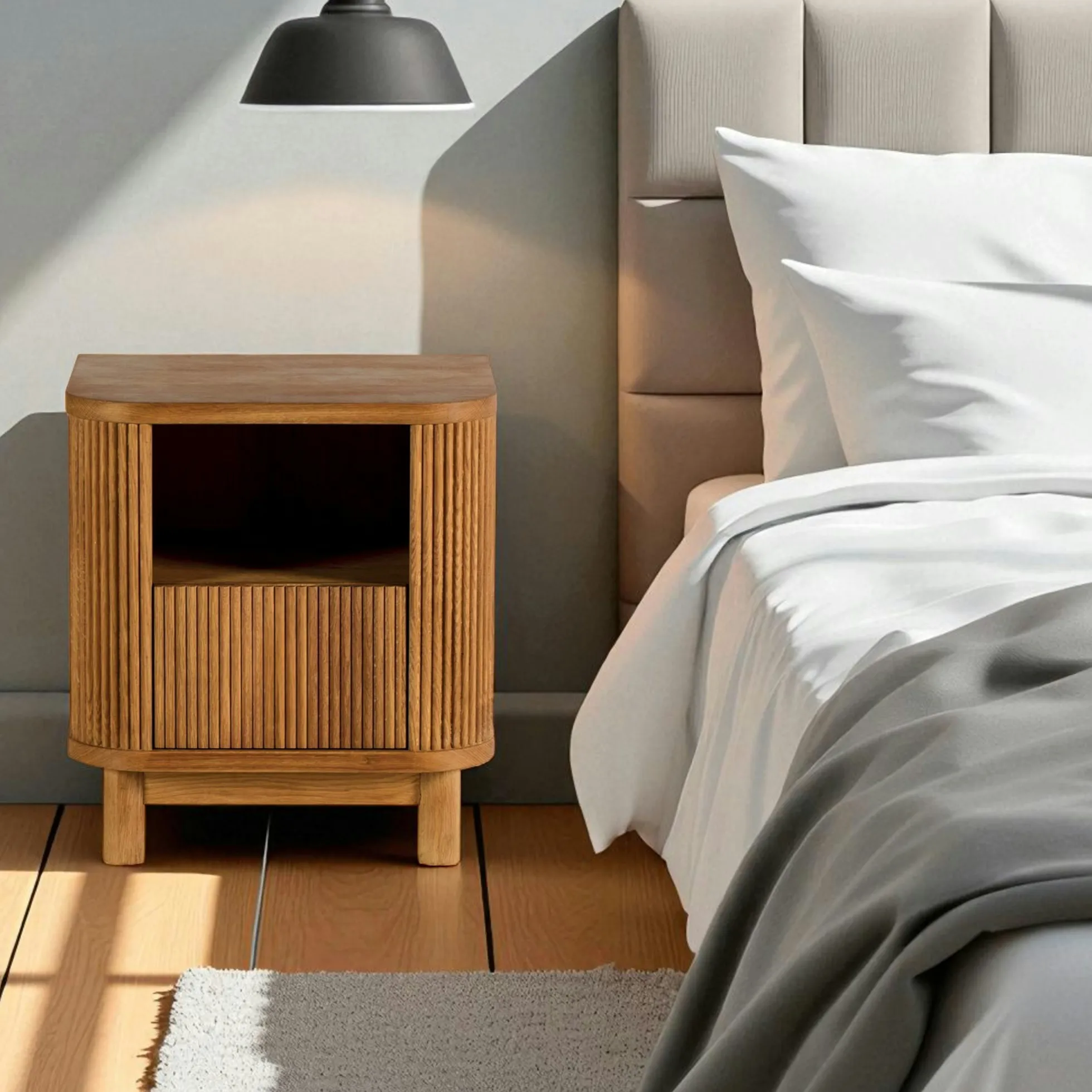 Table de nuit en bois - motif baguette, 1 tiroir IENA