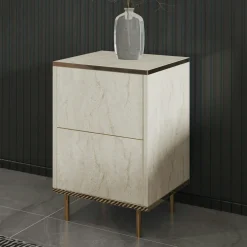 Table de nuit moderne chic effet travertin, 1 porte BYRON