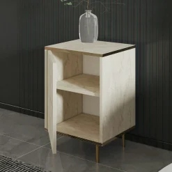 Table de nuit moderne chic effet travertin, 1 porte BYRON