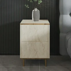 Table de nuit moderne chic effet travertin, 1 porte BYRON