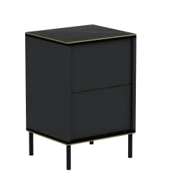 Table de nuit moderne chic gris foncé, plateau marbré BYRON