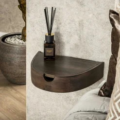 Table de nuit murale bois brun, tiroir demi-lune (x2) NAKO