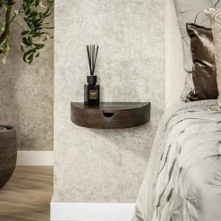 Table de nuit murale bois brun, tiroir demi-lune (x2) NAKO