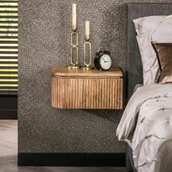 Table de nuit murale en bois de manguier motif baguette (lot de 2) DELHI