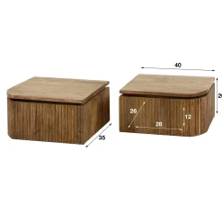 Table de nuit murale en bois de manguier motif baguette (lot de 2) DELHI