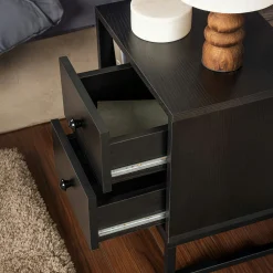 Table de nuit noire effet bois - 2 tiroirs, 1 niche JENA