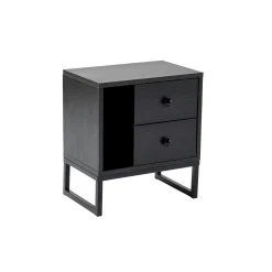 Table de nuit noire effet bois - 2 tiroirs, 1 niche JENA