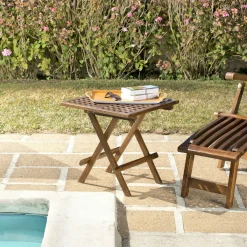 Table de pique-nique carrée en teck 50 cm MACAO