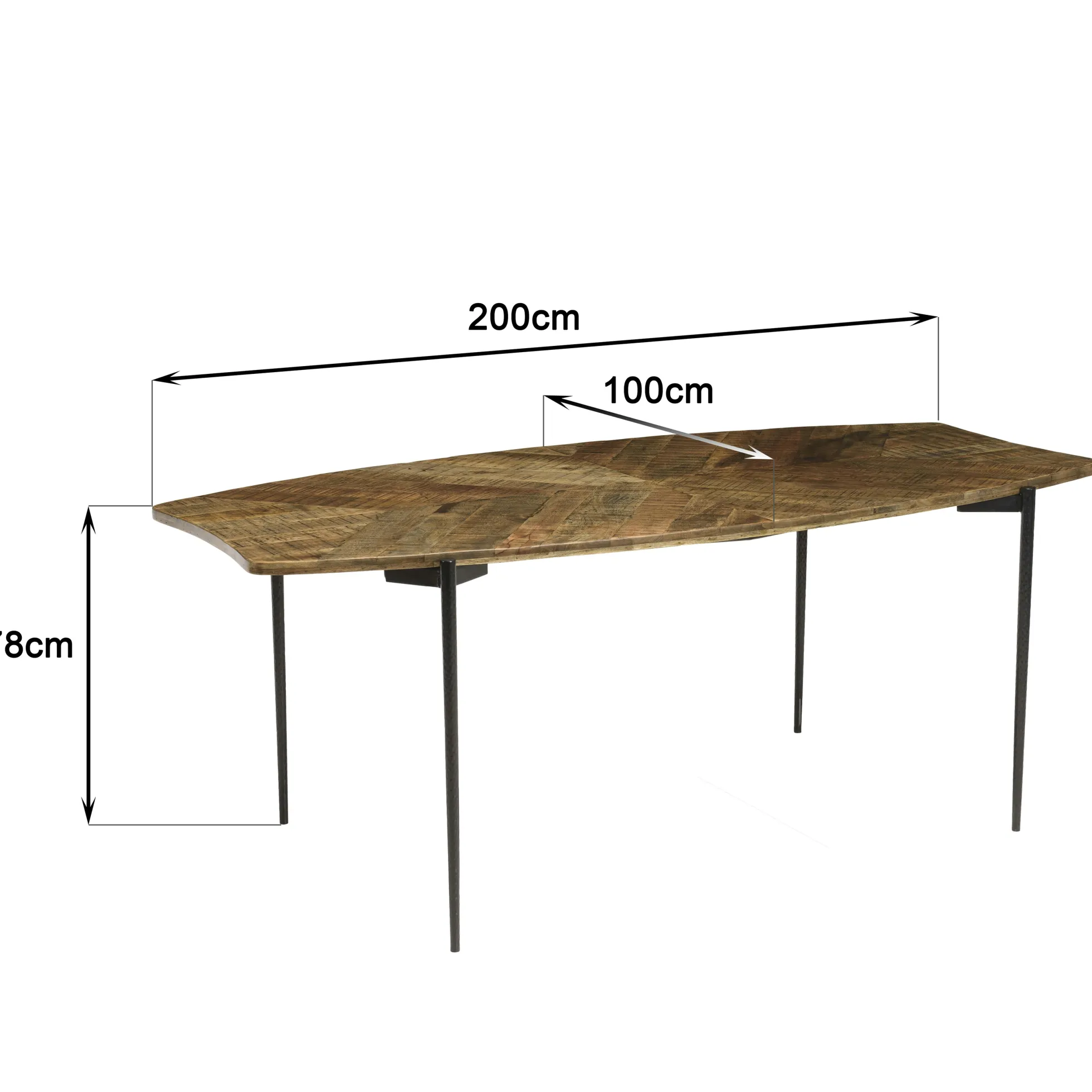 Table de repas forme oblongue bois recyclé chevrons 200 cm KORKAI