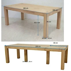 Table de repas Hévéa extensible 190/250x100x76cm ATTAN