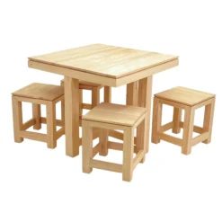Table de repas Hévéa 90x90x76cm et ses 4 tabourets HELENA