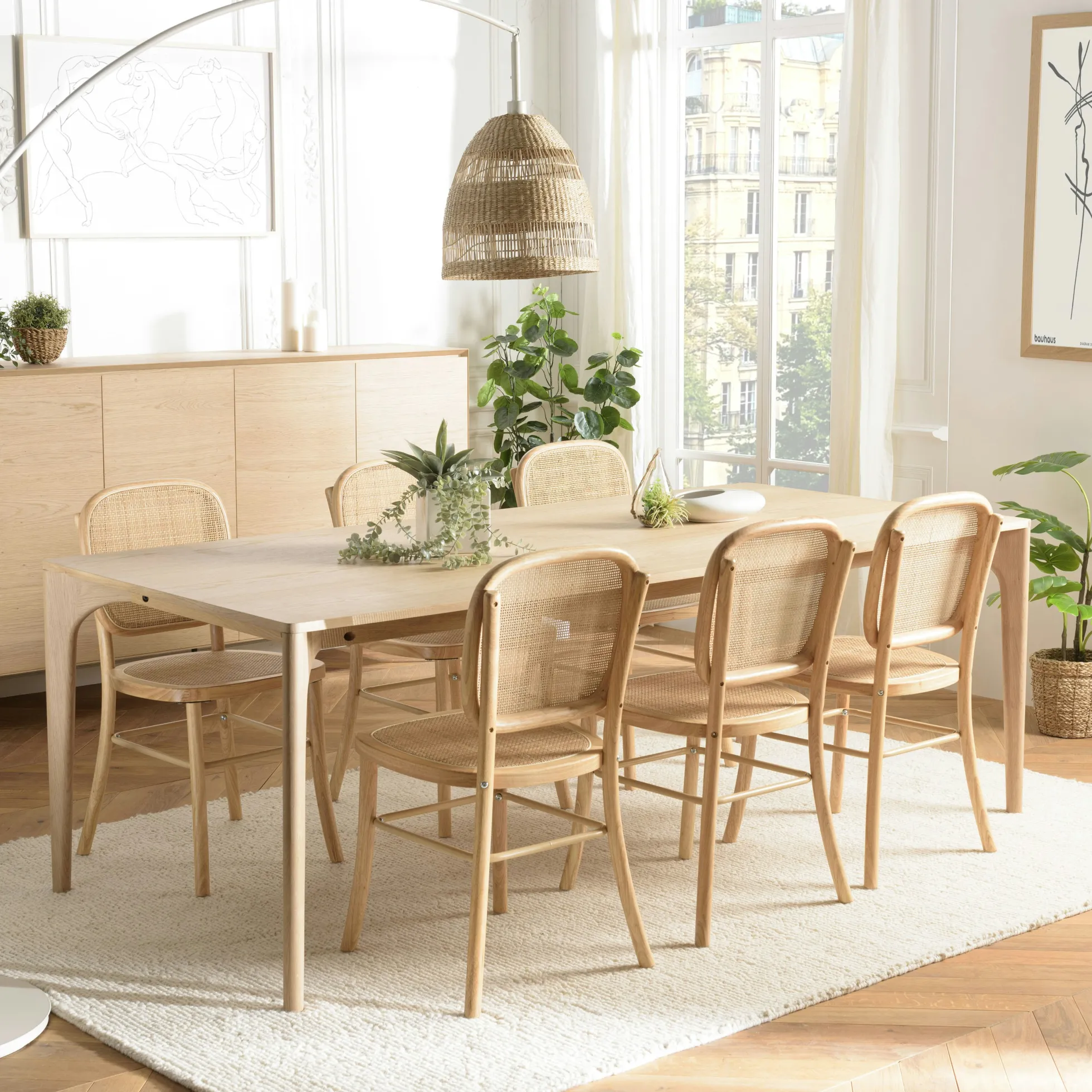 Table de repas moderne naturelle pieds chêne massif 220 cm PANAMA