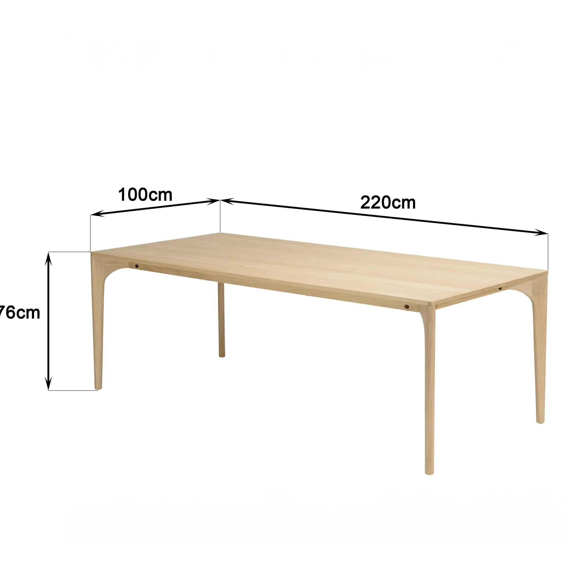 Table de repas moderne naturelle pieds chêne massif 220 cm PANAMA