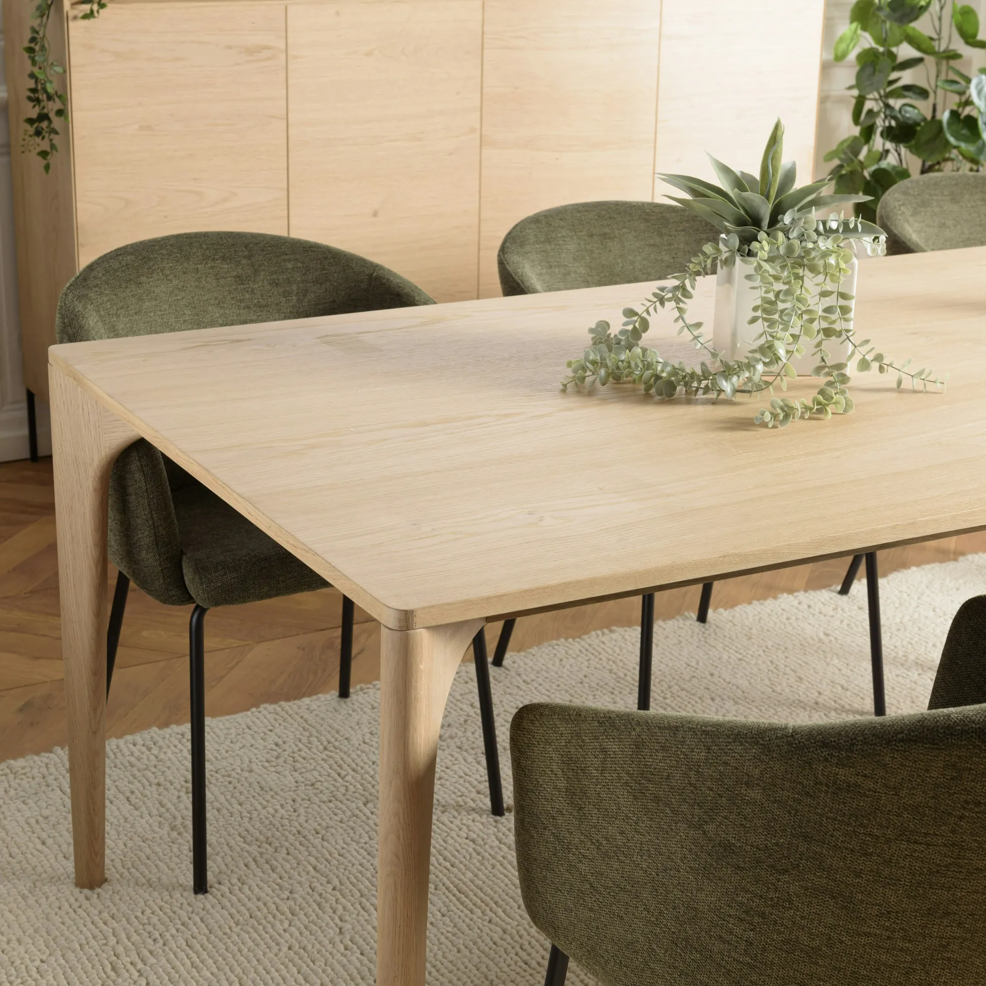 Table de repas moderne naturelle pieds chêne massif 220 cm PANAMA