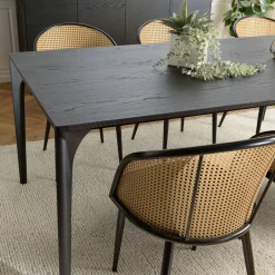 Table de repas moderne noire pieds chêne massif 220 cm PANAMA