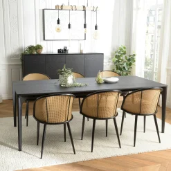 Table de repas moderne noire pieds chêne massif 220 cm PANAMA