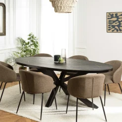 Table de repas ovale bois anthracite lignes dorées 220 cm BIHAR