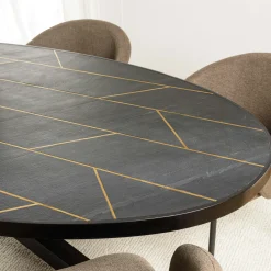 Table de repas ovale bois anthracite lignes dorées 220 cm BIHAR