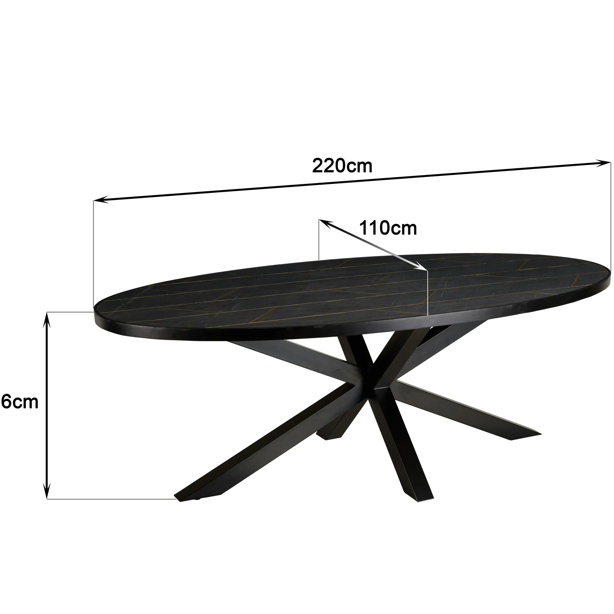 Table de repas ovale bois anthracite lignes dorées 220 cm BIHAR