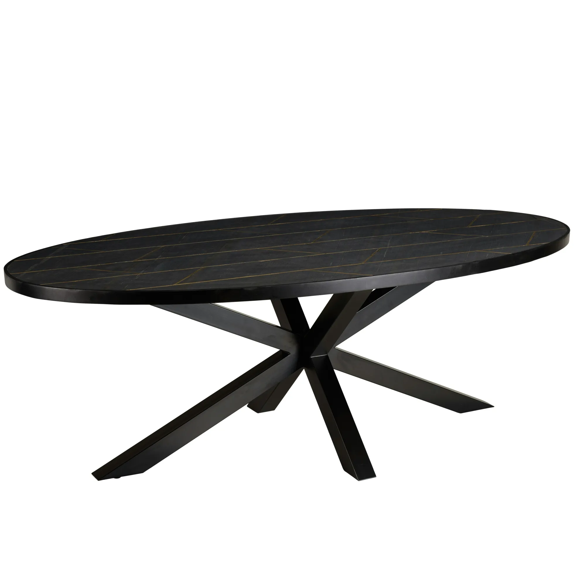 Table de repas ovale bois anthracite lignes dorées 220 cm BIHAR