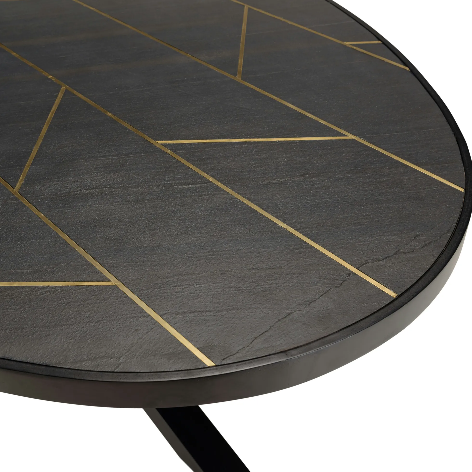Table de repas ovale bois anthracite lignes dorées 220 cm BIHAR