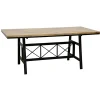 Table de Repas plateau en Hévéa recyclé naturel et pieds métal avec croisillons 180x90x76cm LOFT
