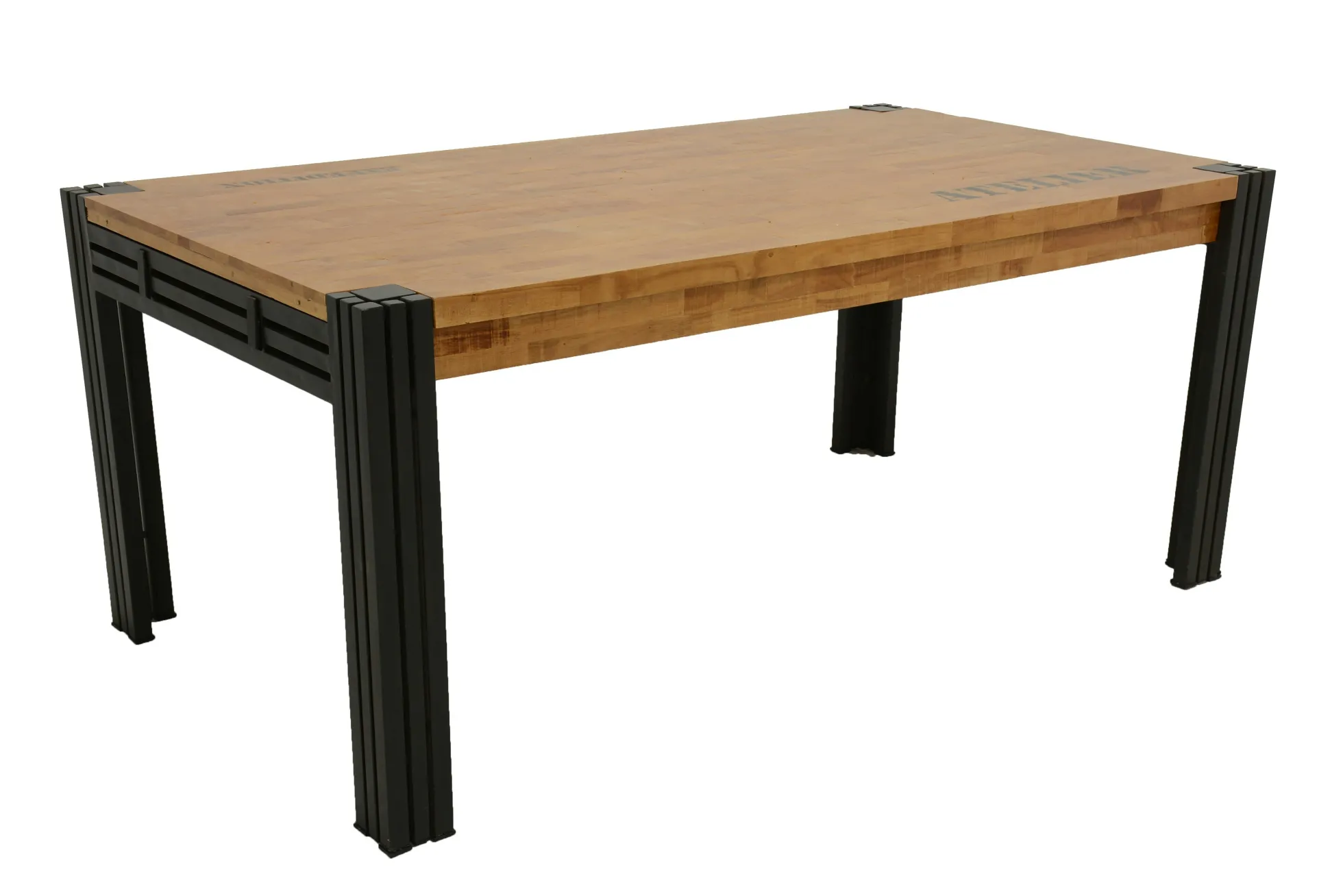 Table de repas rectangle extensible hévéa recyclé naturel et métal noirci 180/260X100X76cm DOCKER