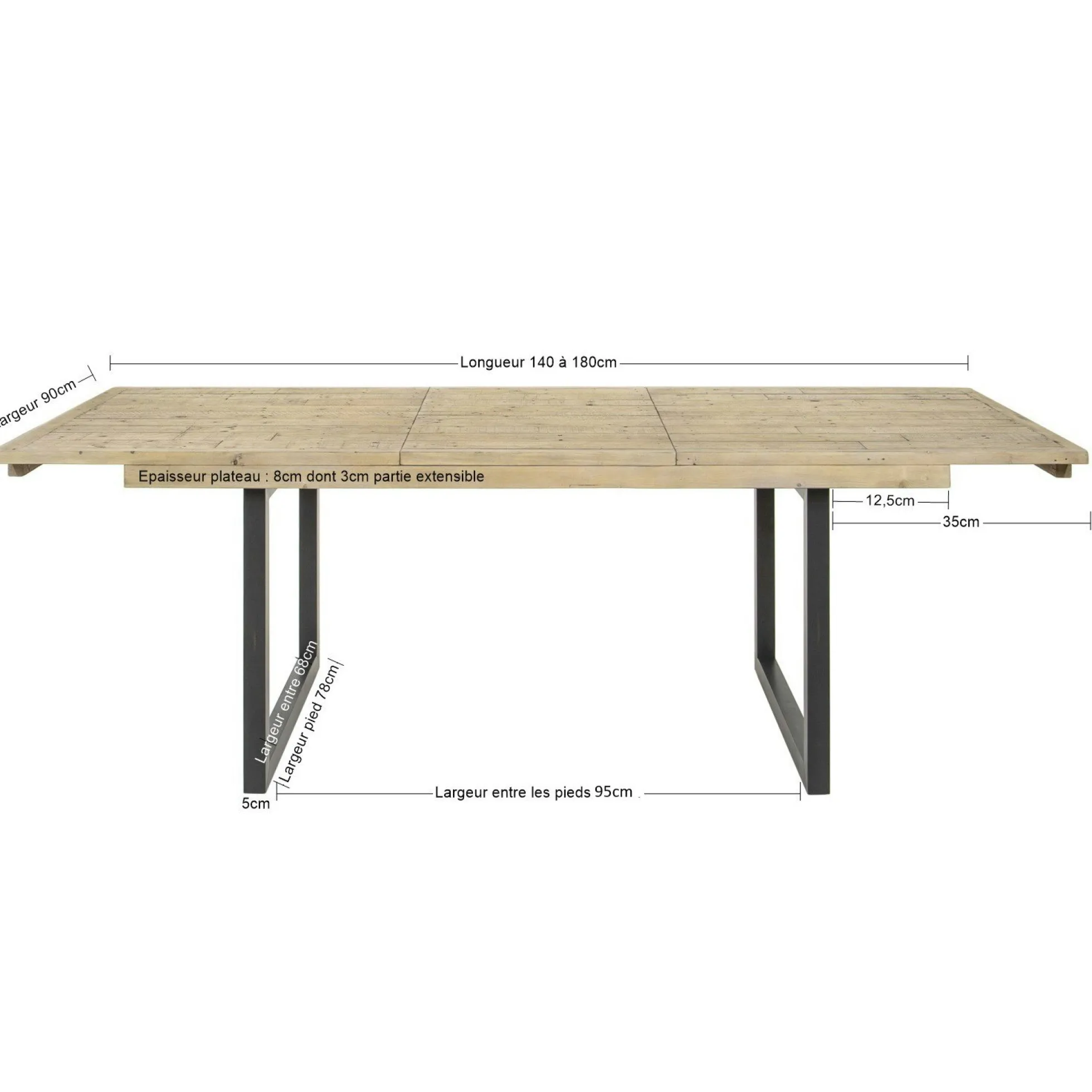 Table de salle à manger extensible en bois recyclé 140-180 cm AUCKLAND