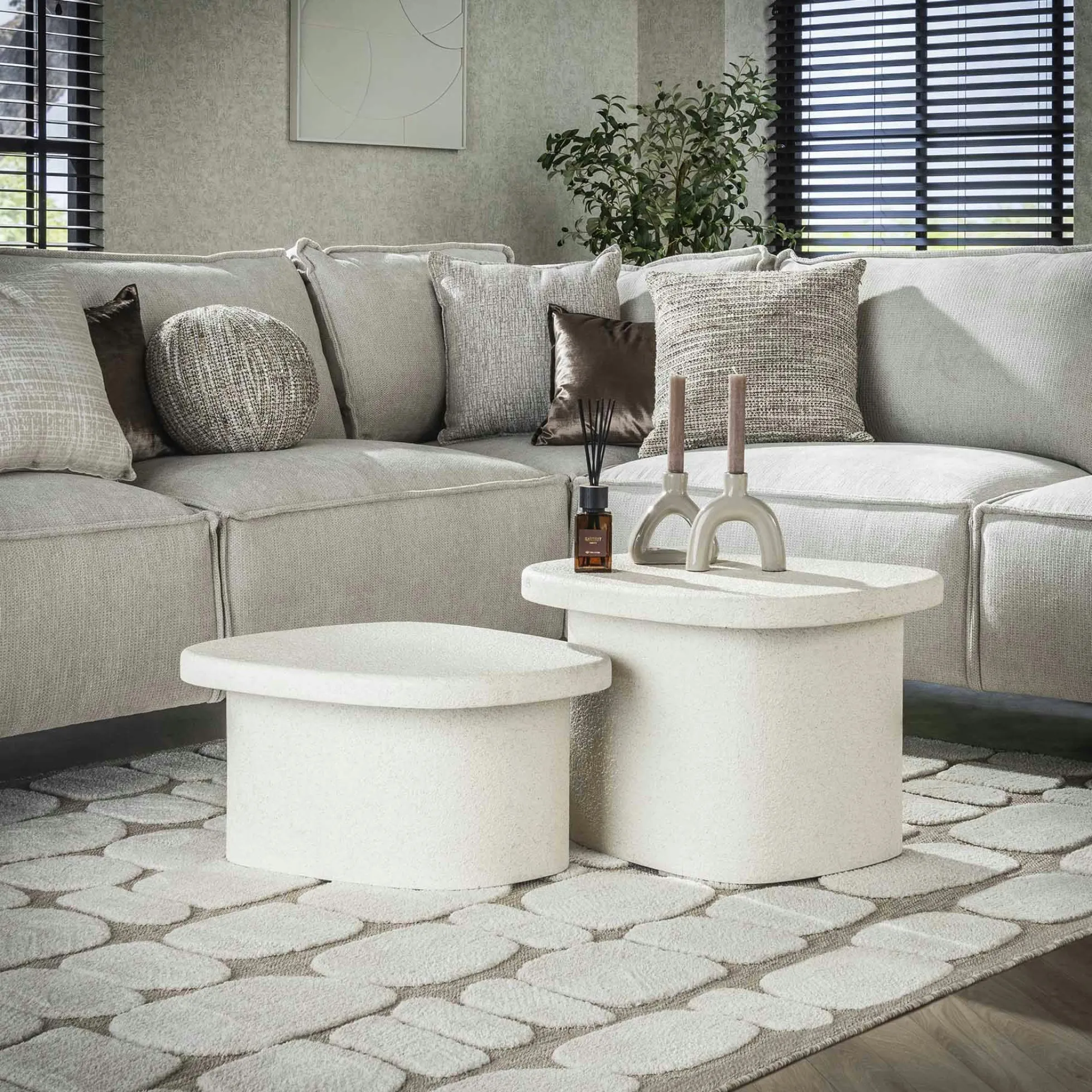Table de salon blanche en marbre composite (lot de 2) TAJ