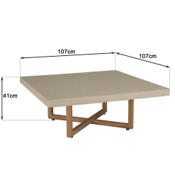 Table de salon carrée béton beige pieds bois croisés DIKA