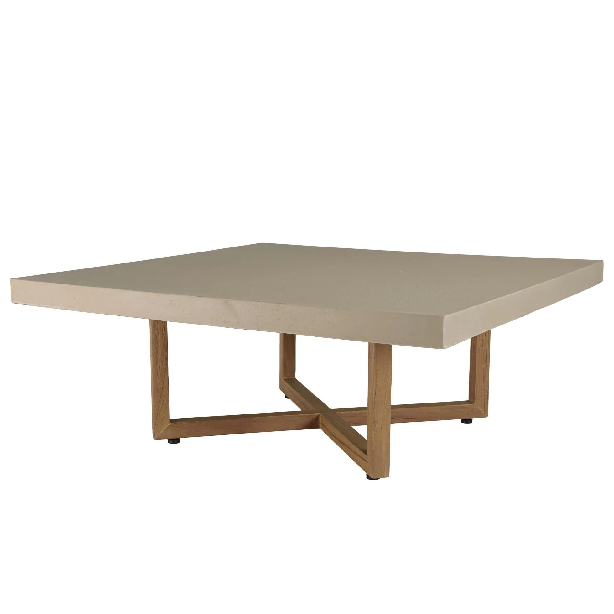 Table de salon carrée béton beige pieds bois croisés DIKA