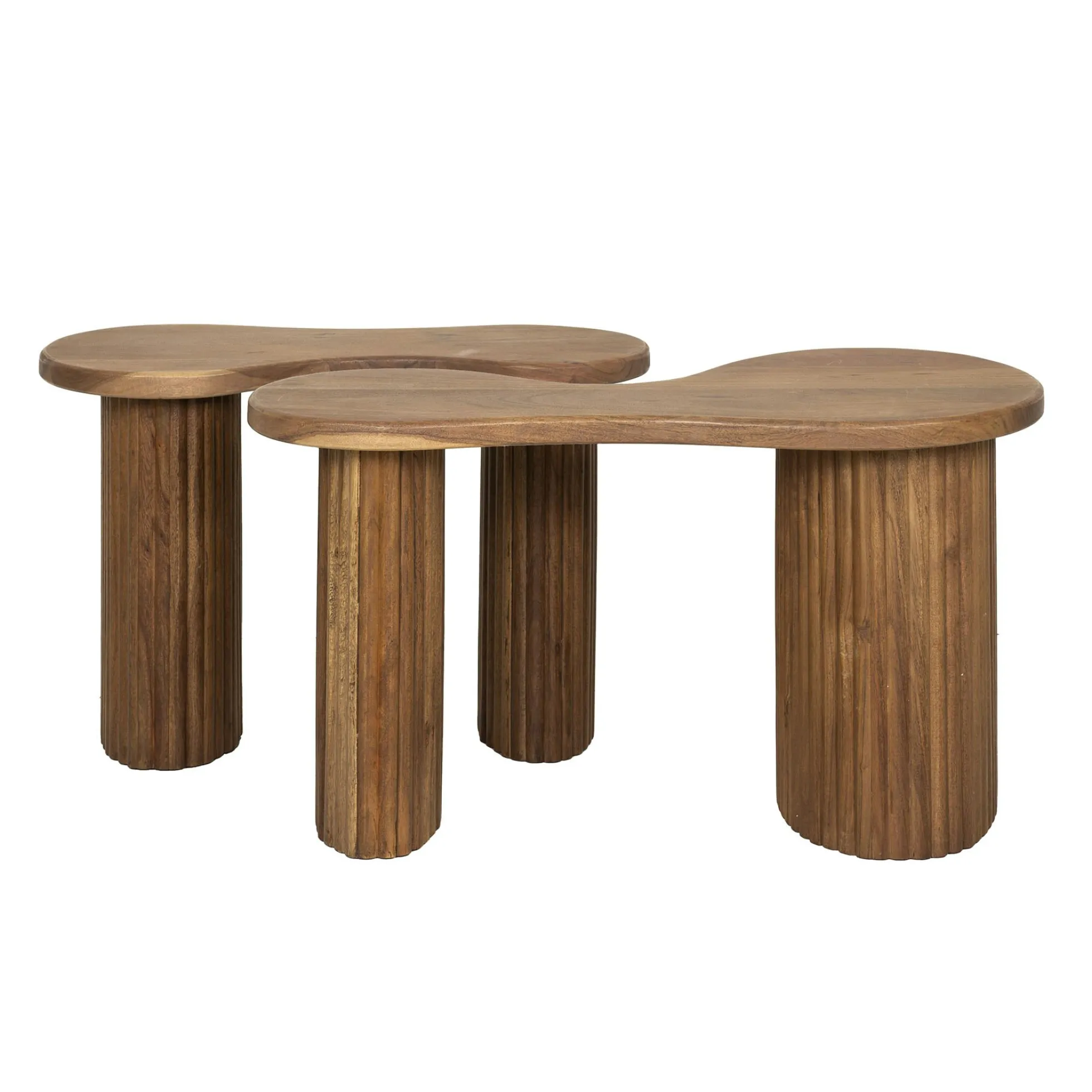 Table de salon en bois d'acacia pieds rainurés (lot de 2) MELBOURNE