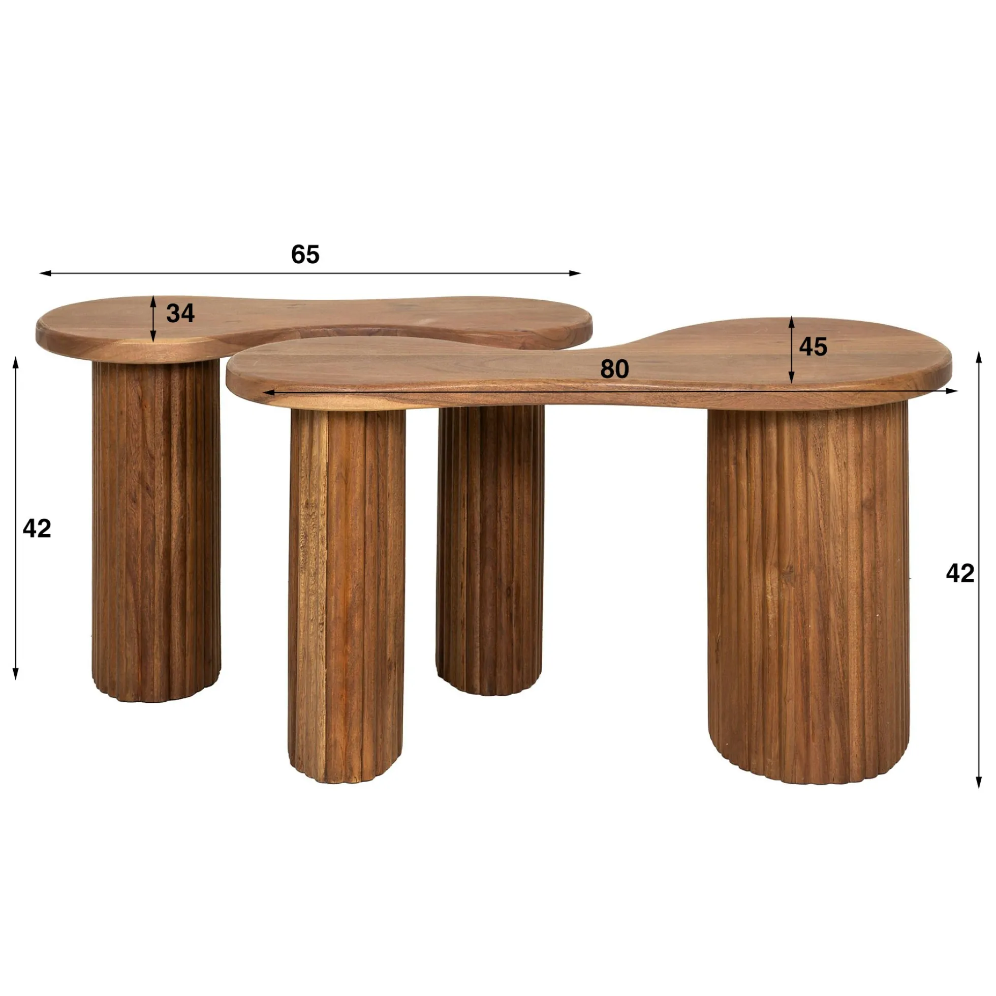 Table de salon en bois d'acacia pieds rainurés (lot de 2) MELBOURNE