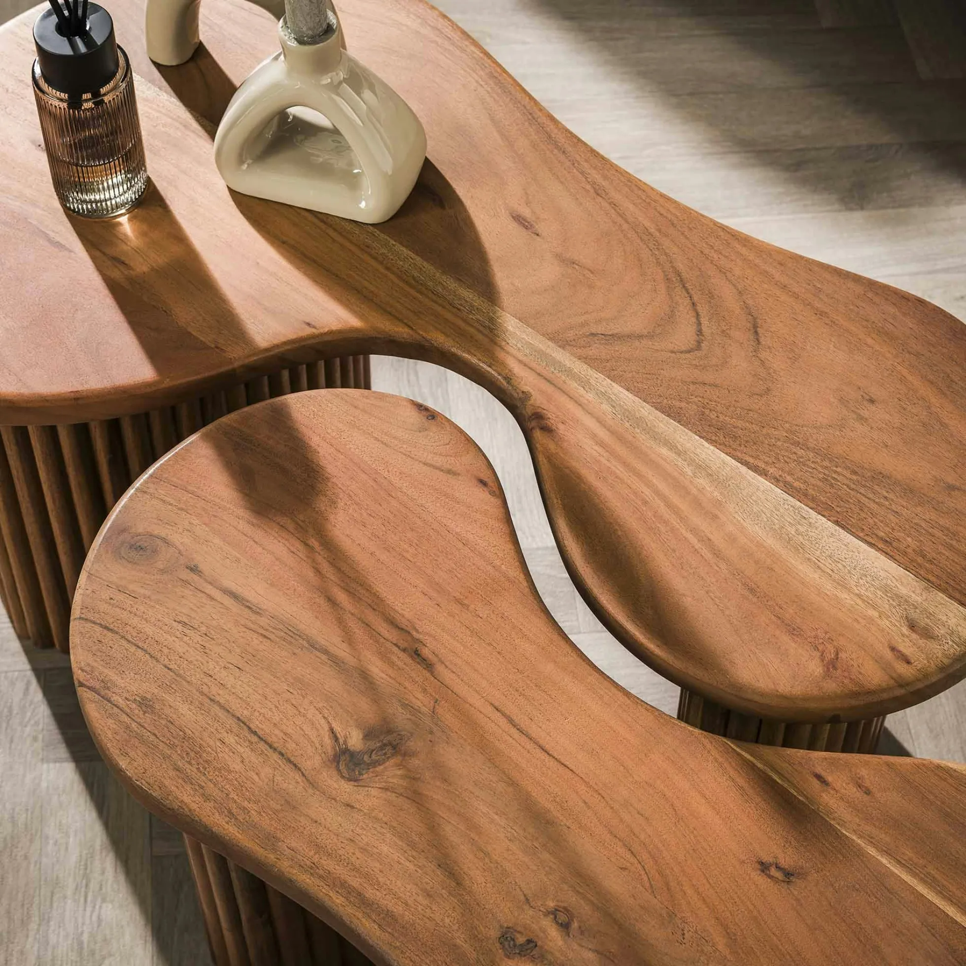 Table de salon en bois d'acacia pieds rainurés (lot de 2) MELBOURNE