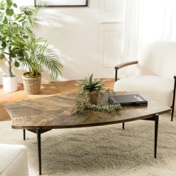 Table de salon forme oblongue bois recyclé chevrons KORKAI