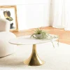 Table de salon ovale marbre blanc et pied doré ZALA