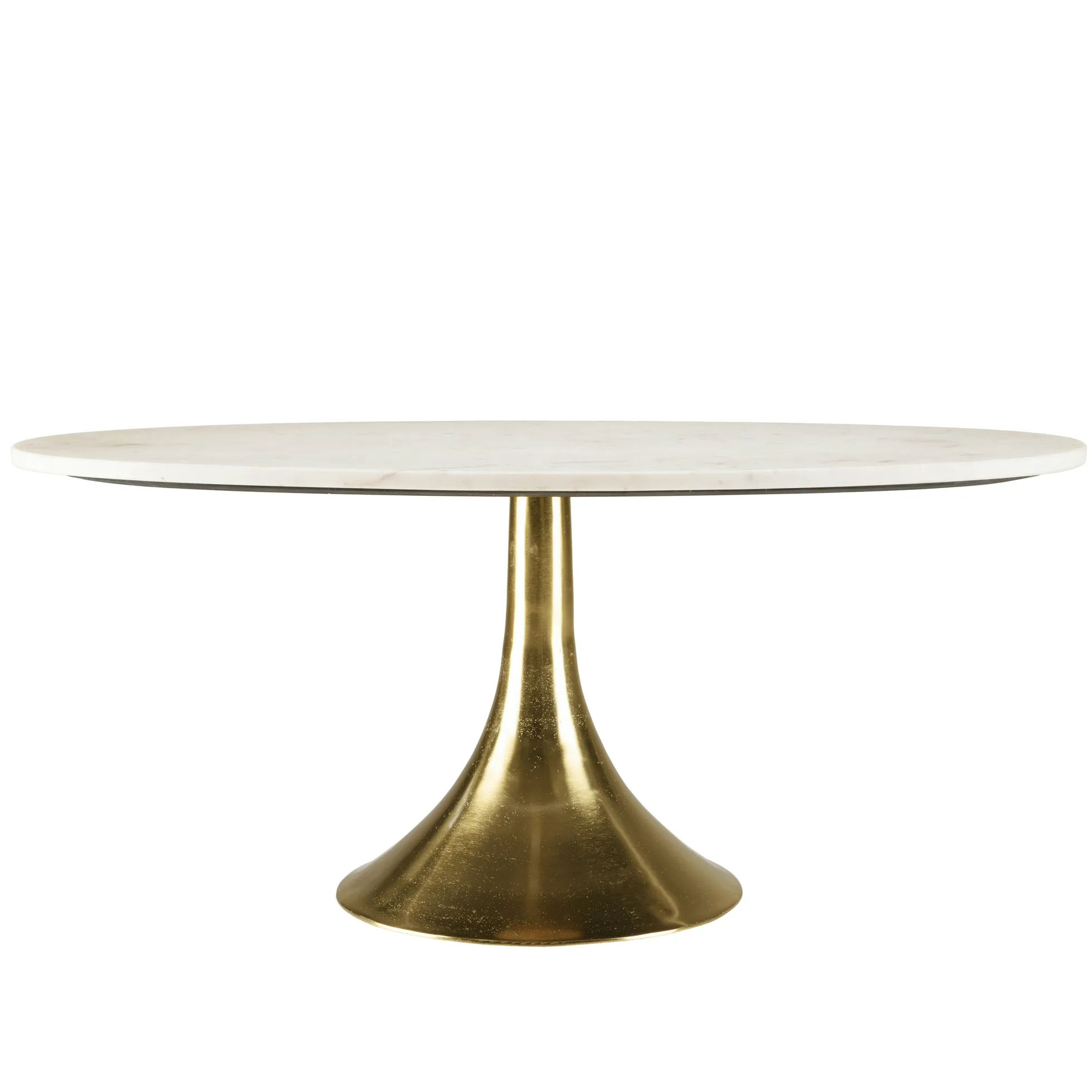 Table de salon ovale marbre blanc et pied doré ZALA