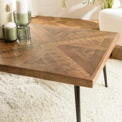 Table de salon rectangulaire bois recyclé marqueterie 135 cm KORKAI
