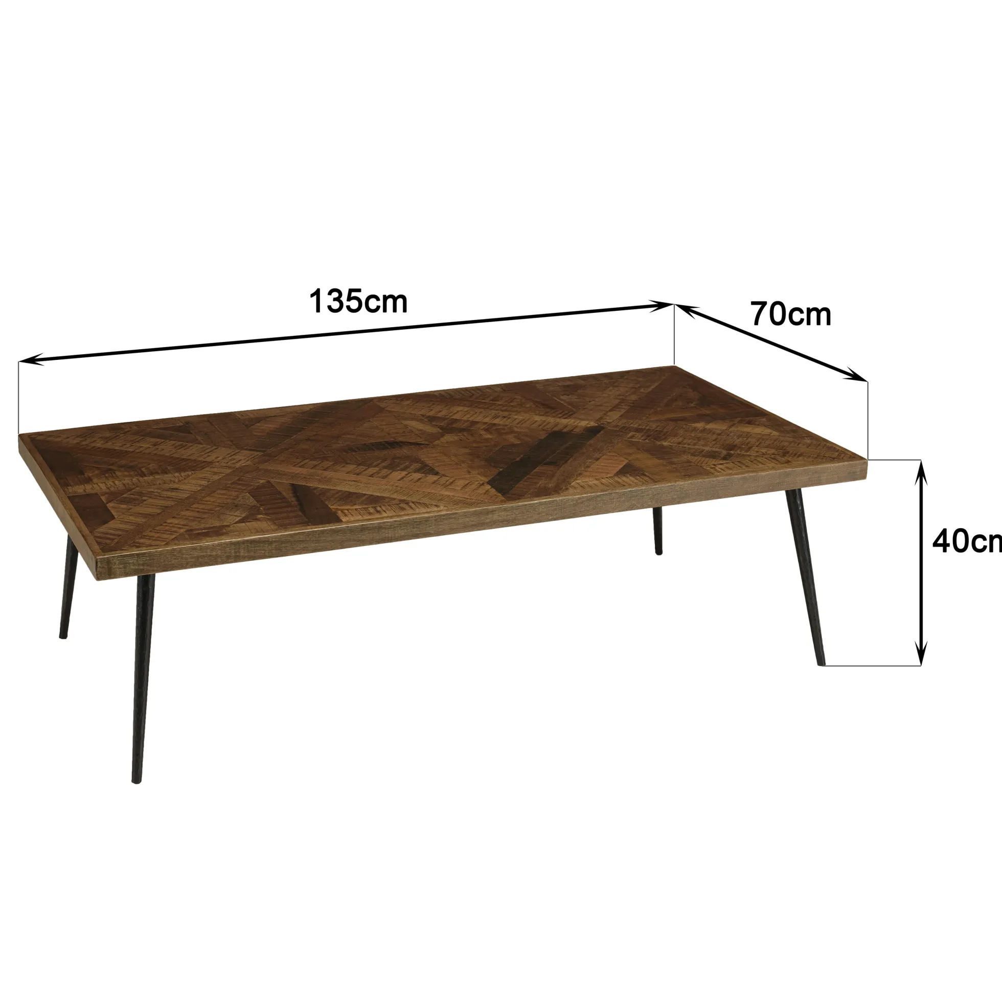 Table de salon rectangulaire bois recyclé marqueterie 135 cm KORKAI