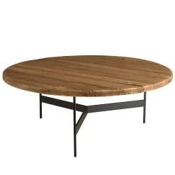 Table de salon ronde pin recyclé et métal 90 cm CRACOVIE