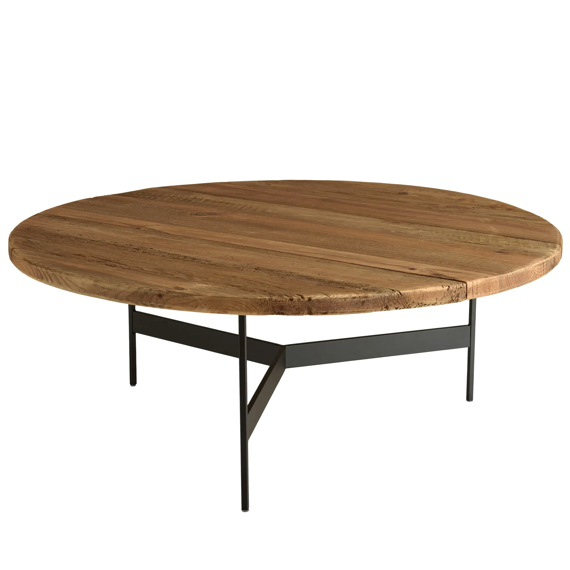 Table de salon ronde pin recyclé et métal 90 cm CRACOVIE